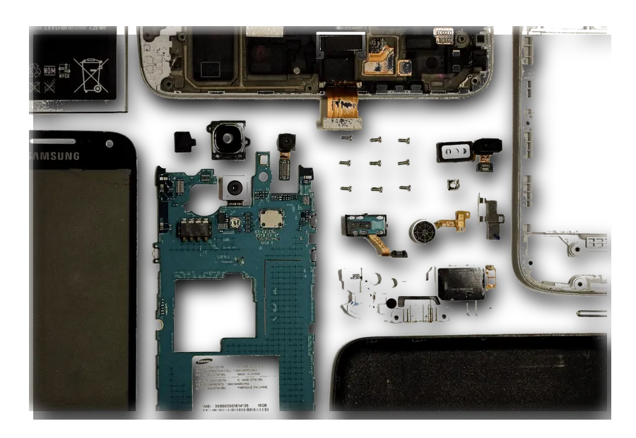 Phone charging board and internal connector parts during repair